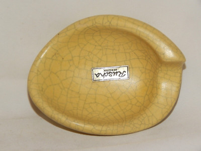Ruscha Schale GELB Krakelee 1950er UNBENUTZT aus Lagerbestand mit Etikett