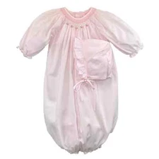 Petit Ami Pink Heirloom Bishop Smocked NB 3 6 mo Bag Hat Set Convertible Longall