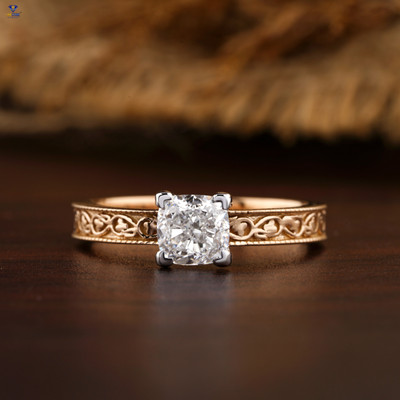 1.00 TCW Cushion Cut Antique Labgrown Diamond Ring 18K Rose Gold Labstone