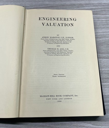 Engineering Valuation Anson Marston 1936 Hardcover 1. Auflage Thomas Agg - Bild 2 von 12