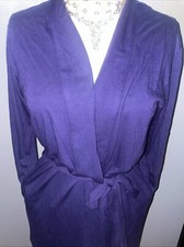 Natori Robe Women's XS Long Fluid Knit Solid Purple Pockets Belt tie Comfy Oasis