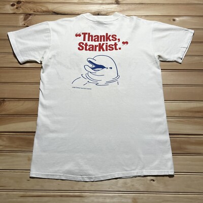 Vintage 90s STARKIST TUNA ADVERTISING T SHIRT Dolphin Safe 1990s Stedman Medium