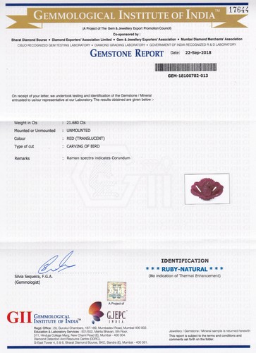 GII Certified INDIA Ruby 21.68 Cts Natural Untreated Maroonish Red Sculpture - Picture 2 of 4