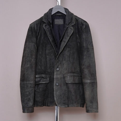 ALL SAINTS Suede Leather Blazer SURVEY Jacket LARGE Mens Waxed Celebrity L