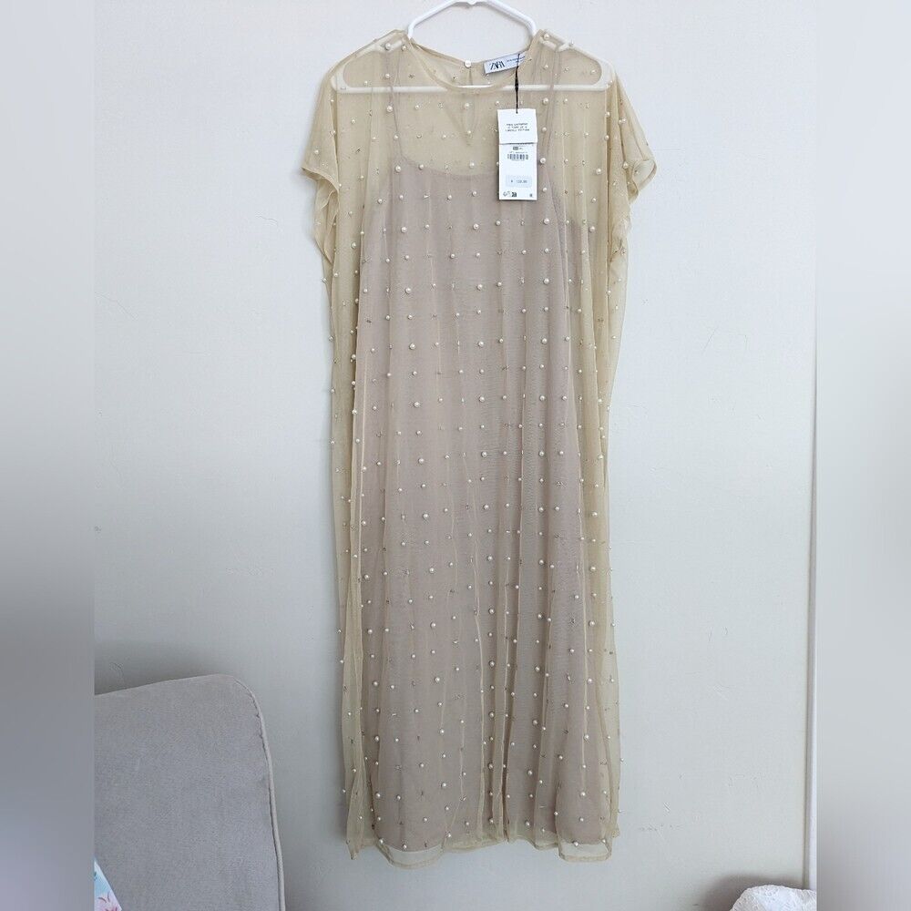 ZARA TULLE PEARL JEWEL KNIT MIDI DRESS BEIGE S NWT | eBay ZARA TULLE PEARL JEWEL KNIT MIDI DRESS BEIGE S NWT | eBay