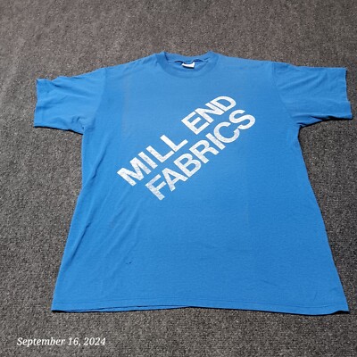* Vintage Mill End Fabrics Shirt Adult XL Blue Single Stitch Stedman USA Made