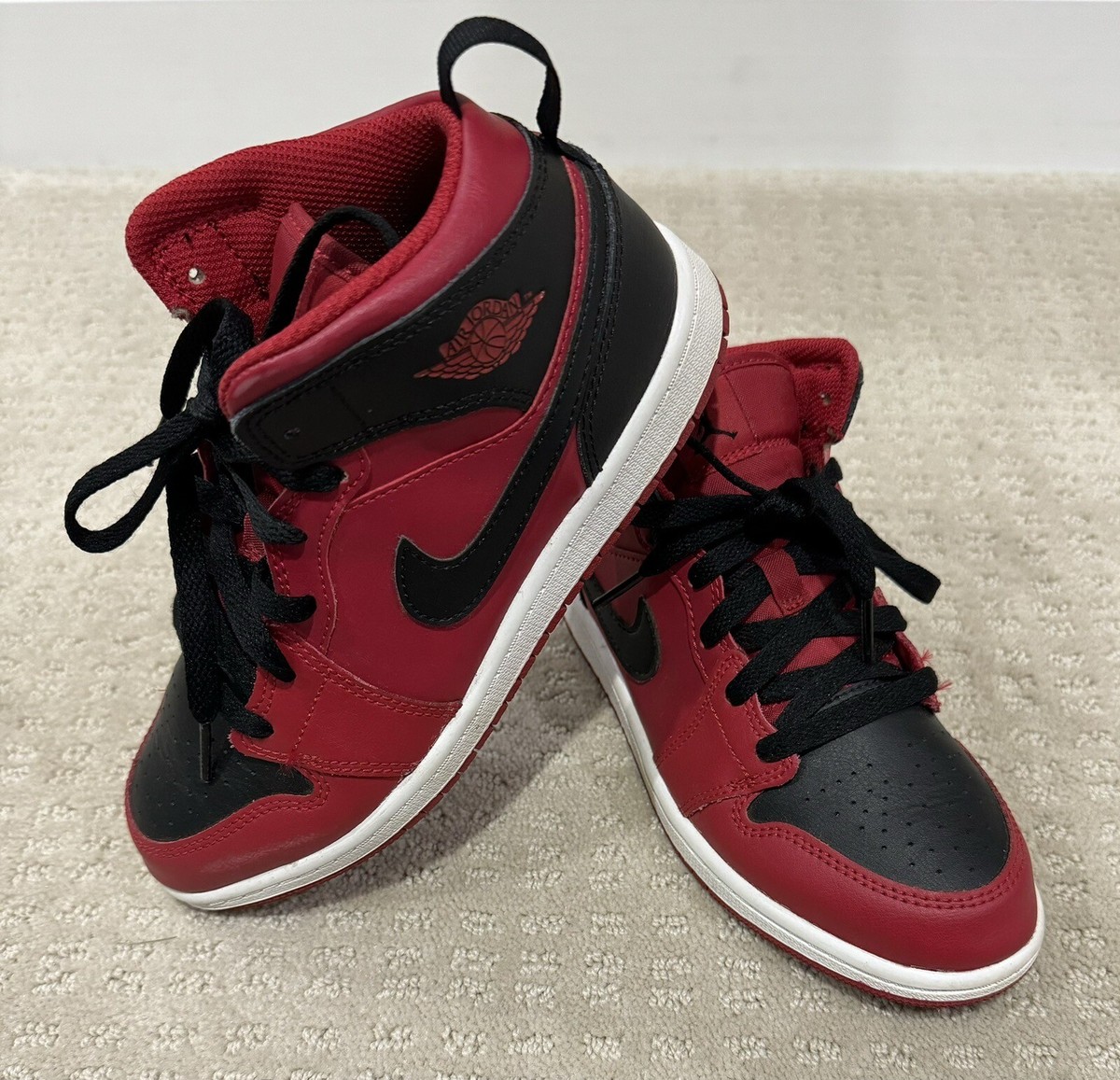 その他 N Nike Air Jordan 1 Mid Boys 3y Black Red Reverse Bred Sneakers