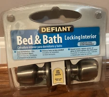 Defiant Bed and Bath Doorknob Locking Interior Stainless Steel New