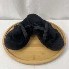 Fabletics Snug Strap Slipper Black Furry Slide Size 11 Mule House shoe