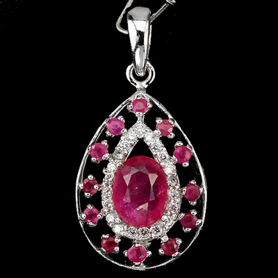 DELUXE ECHT OVAL 8x6 mm ROT ROSA RUBIN & W CZ STERLINGSILBER ANHÄNGER KetteFr
