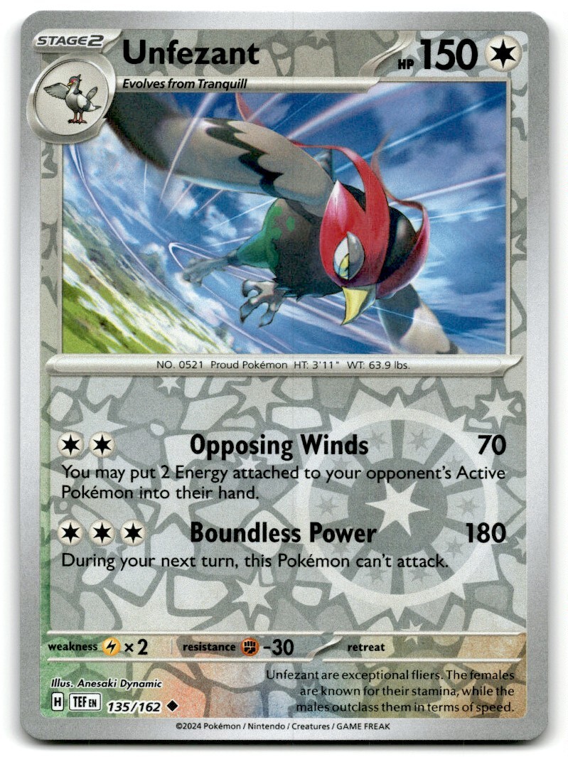 Pokemon Trading Card TCG Unfezant #135 Reverse Holo