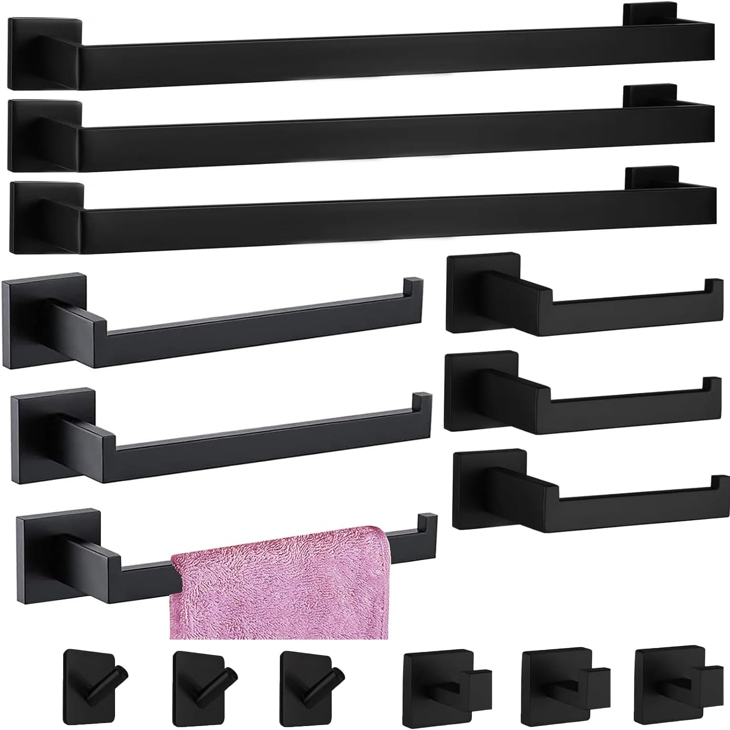 15-Piece Matte Black Stainless Steel Bathroom Hardware Set-image
