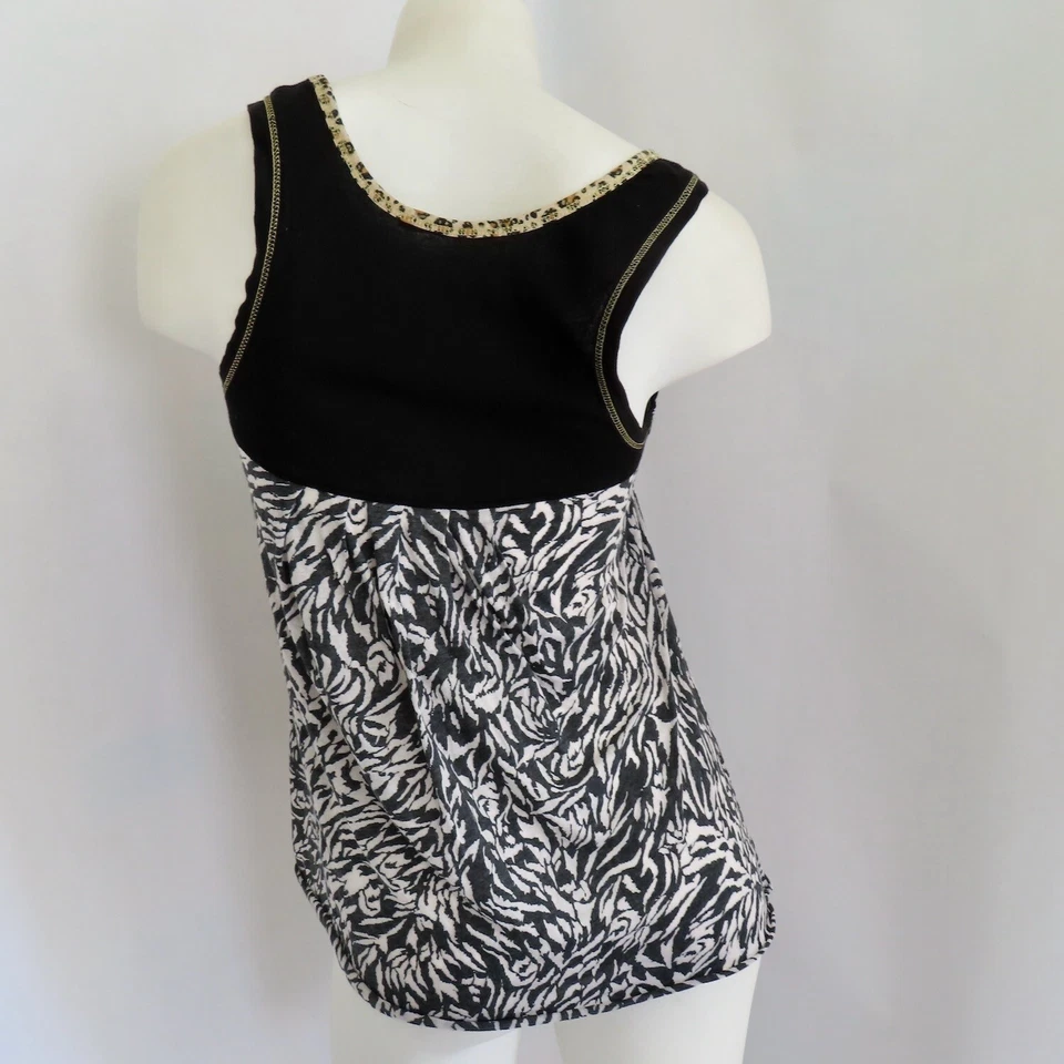 Camiseta sin mangas Charlotte Tarantola Laquette para mujer S negra blanca cebra playa Foto 3 de 4