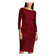 NEW LAUREN RALPH LAUREN RED BLACK PLEATED SHEATH DRESS SIZE 16 $129
