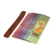 Incense Gift Set - Flat Burner, 7 Chakras Incense Stick & Purple Greeting Sleeve