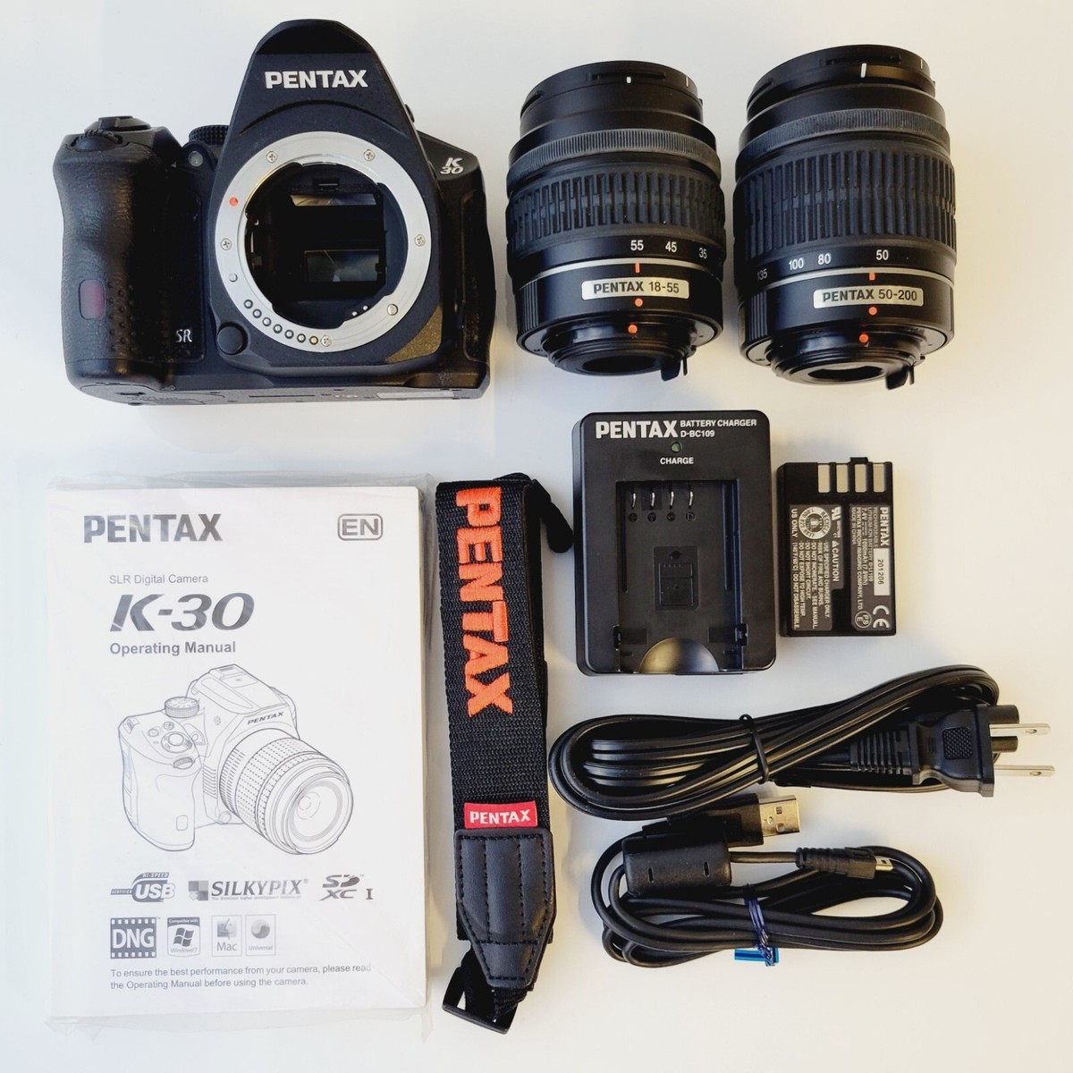 Pentax DSLR Camera K-30 w/ Lens Kit 18-55mm & 50-200mm - Black