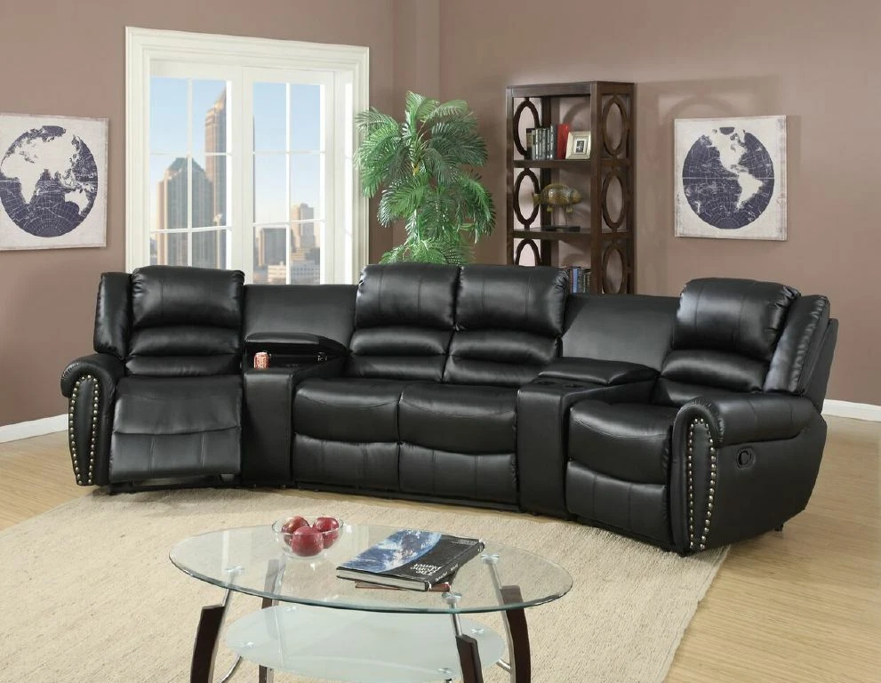 Reclining 5pc Motion Sectional Home Theatre Sofa Couch Console Cup Holder Black