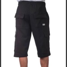 NWOT PRO CLUB HEAVY WEIGHT FLEECE CARGO SHORTS BLACK POCKETS MENS MEDIUM