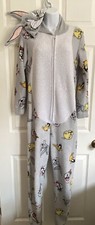 Womens Looney Tunes One Piece Bugs Bunny Zip-Up Pajamas Suit/Costume Size XS/S