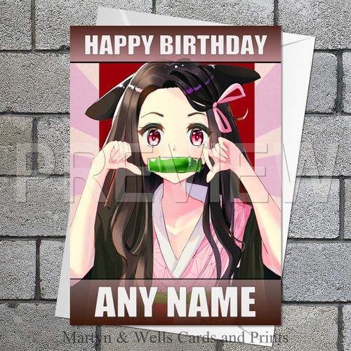 Demon Slayer birthday card. 5x7 inch. Anime. Personalised plus envelope. Nezuko. - Picture 2 of 6