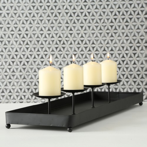 LS-LebenStil Kerzenhalter Holz 53cm Grau Braun - Adventskranz & Deko Tablett