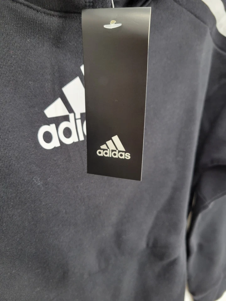 Adidas Sudadera con Capucha Niños Niñas Jóvenes Mediana Negra Blanca Centro Logo Pullover Nuevo con Etiquetas Foto 3 de 4