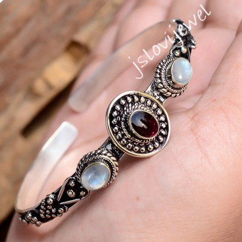 Bracelet Ajustable Fait Main Bracelet Manchette En Argent Sterling 925 Avec Pierre Monalisa - Réglable, Fait Main, Inde Opale Bracelet