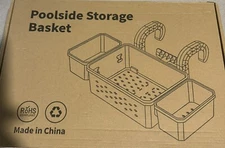 Poolside Storage w/ 2 Pool Cup Holder, Plastic Pool Basket for Above Ground Pool