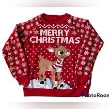 Rudolph The Red Nosed Reindeer Red Sweatshirt-Women  s Size Small-Snowflakes