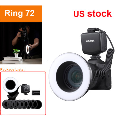 Godox RING72 Macro Flash LED RIng Light with 8 Adapter Ring For Canon Nikon DSLR
