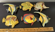 Hand-Painted 3D Tropical Fish Decor 5" Wooden Resin Tiki Colorful Wall Art Set