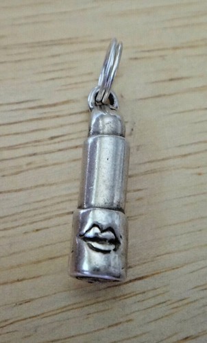 Lápiz labial de plata esterlina 3D sólido 20x5 mm con labios ¡dije de maquillaje peluquero! - Imagen 3 de 8