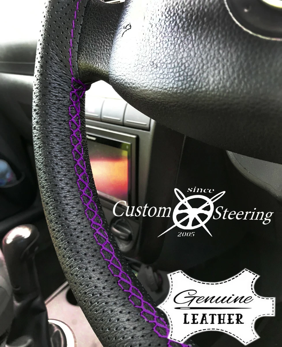 FOR VW POLO MK4 PERFORATED LEATHER STEERING WHEEL COVER PURPLE