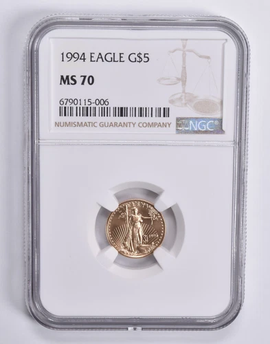 MS70 1994 $5 1/10 th Oz Gold American Eagle NGC Brown Label