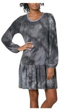 Ultra Flirt Womens Tie-Dye Short Drop Waist Sweater Dress Sz S-Charcoal