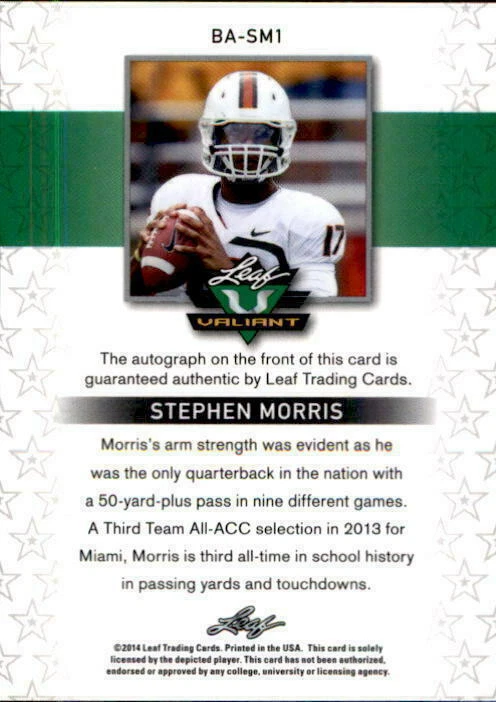 2014 Leaf Metal Draft Prismatic Green #BASM1 Stephen Morris /10 (19635) - Image 2 of 2