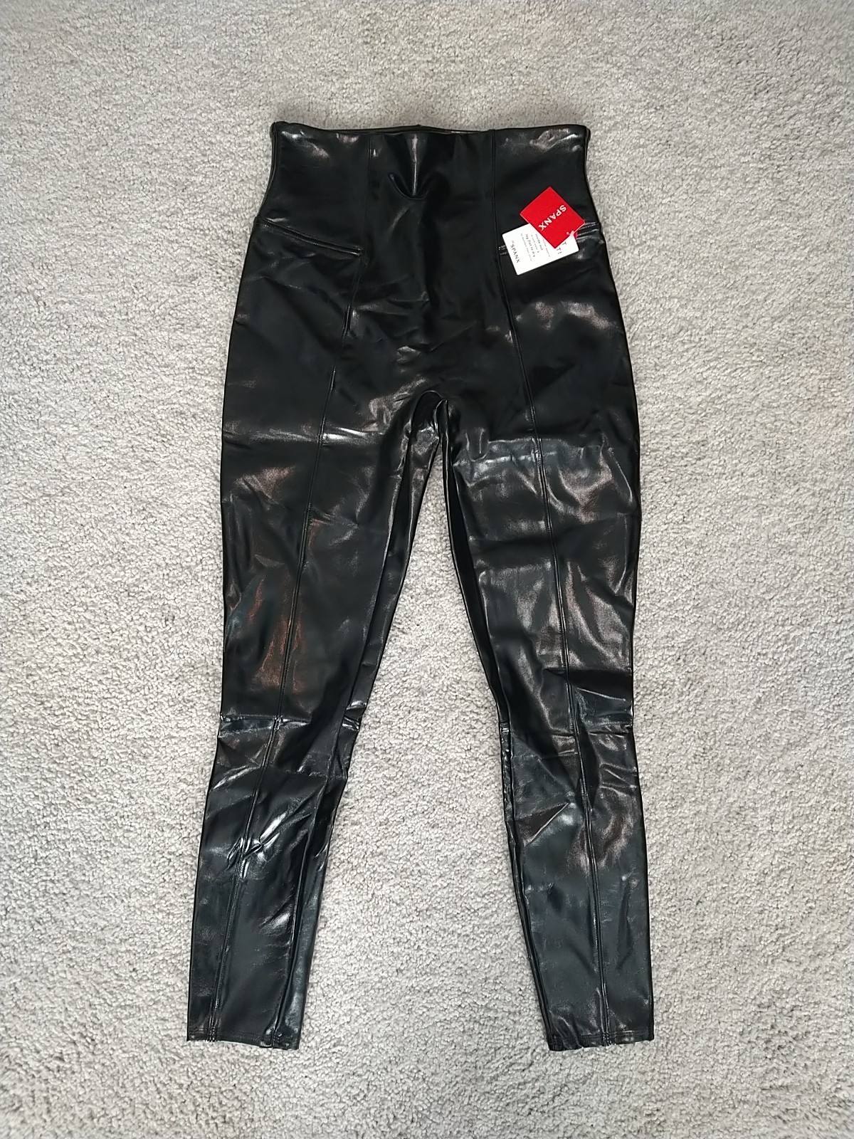 Spanx Faux Patent Leather Leggings Pants Women's Large BLack New with Tags
