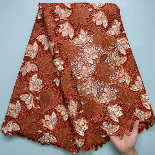 5 Yards/Stück Afrikanische Guipure Kordel Spitze Stoff mit Strass Verzierungen - - Bild 5 von 12