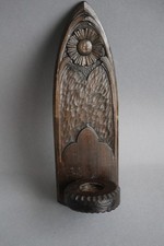 Massiver Holz Wandkerzenhalter vintage handgeschnitzt Sonnenblume groß braun