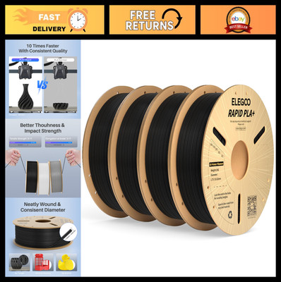High-Speed 3D Printer Filament 1.75mm Black PLA+ 4KG, Dimensional Accuracy +/- 0