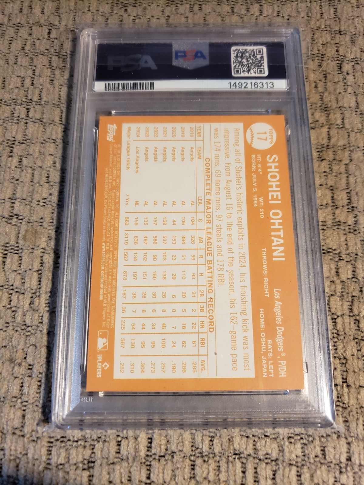 2025 Topps Archives Shohei Ohtani Rainbow Foil 61/149 Los Angeles Dodgers PSA 9 view 3