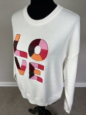 NEW PINCH Size L 50" Pullover Sweater Dimensional LOVE Pink Orange Brown White