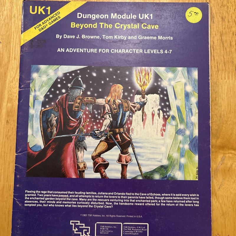 AD&D TSR UK1 Beyond the Crystal Cave AD&D 1E Module (1983)
