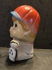 Vintage Hard Plastic Coin Piggy Bank Child Boy Baseball Uniform Bat Ball — photo 2