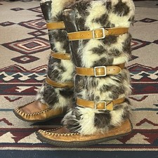 Vintage 70s Leather Faux Fur Mukluk Winter Boots Bastien Bros Canada Womens 7