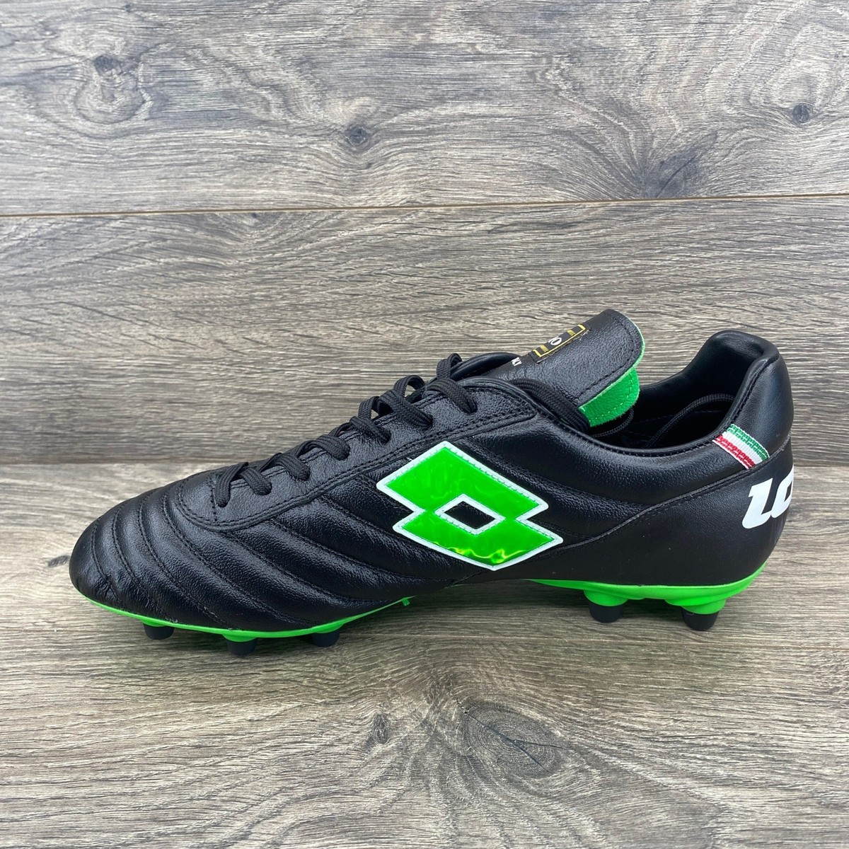 Lotto Stadio Made in Italy Black Green Leather Soccer Cleats  display picture 2