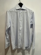 hugo boss men shirt small White Blue Plaid Long Sleeve