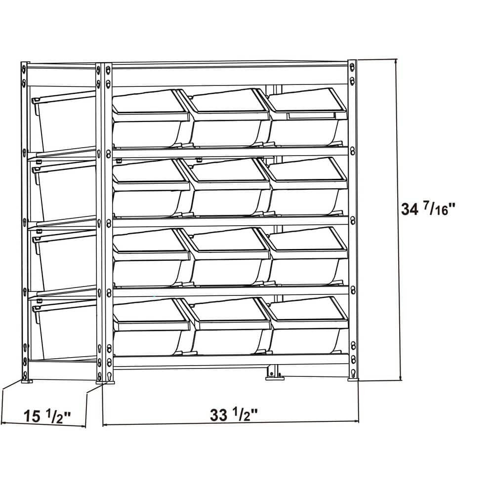 KING'S RACK Gray 4-Tier Boltless Bin Storage Shelving System w/ 12 ...