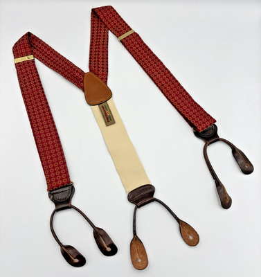 #ad #ad Trafalgar Mens Suspenders Braces Silk Burgundy Geometric Print Brown Leather $23.99