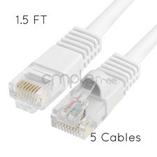 5x 1.5FT CAT5e Cable Ethernet Lan Network CAT5 RJ45 Patch Cord White NEW